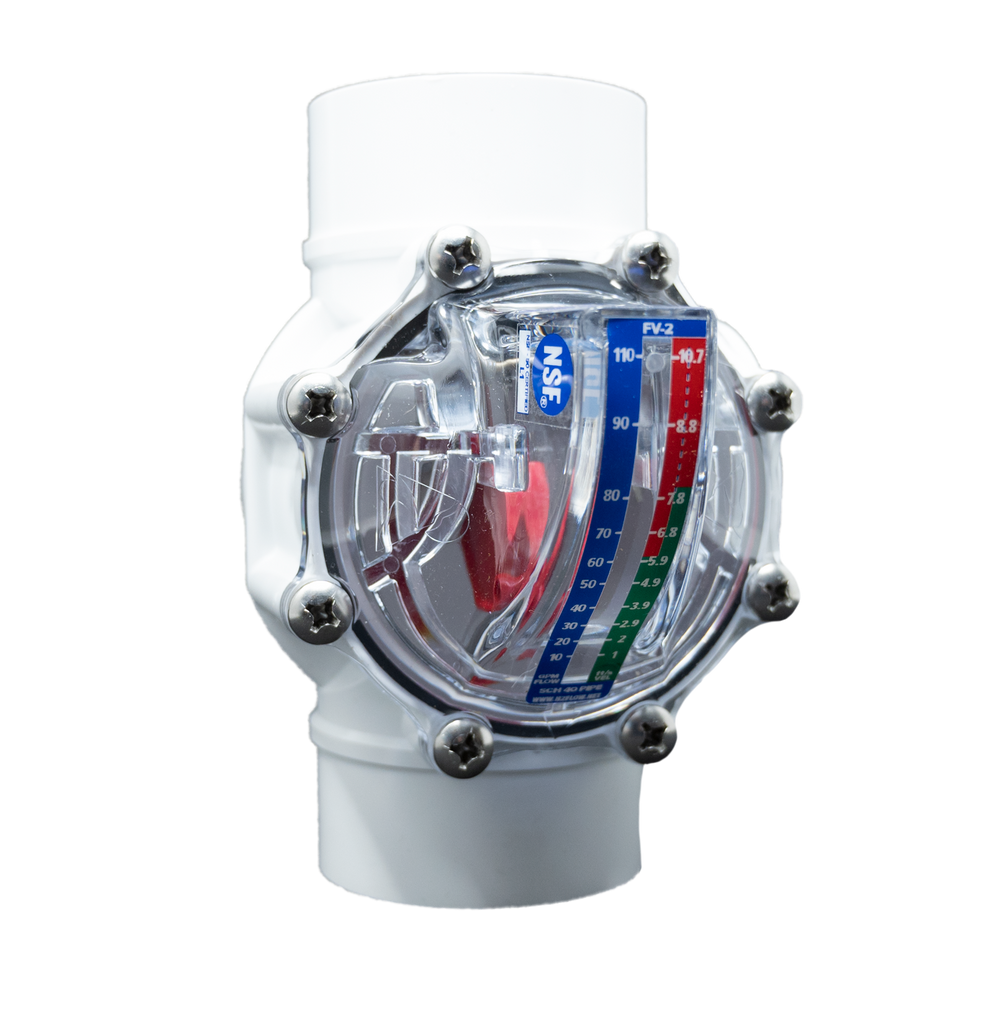 Angled Front View - White FlowVis GPM Flow Meter Valve for 2" & 2.5" Pipes (FV-2)