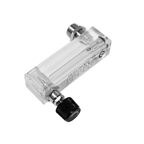 Clear Comfort CCW100 flow meter with adjustment knob and threaded installation fittings