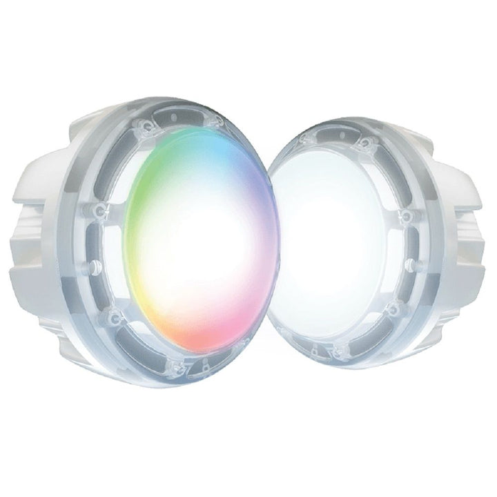 Front View of Lights one with color and one white -PAL Evenglow Cool White Sonar Retro Bulb (Low Voltage)