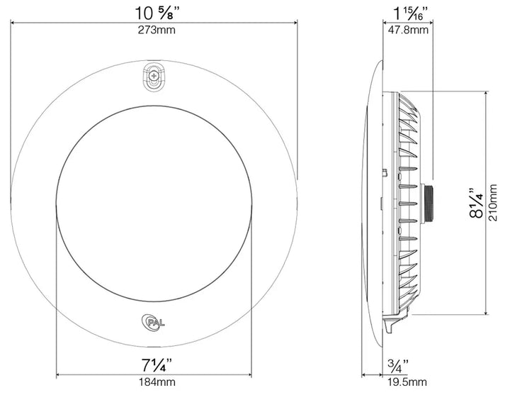 View of Measurements - PAL Evenglow Multi Color Pool Light with 150ft Cable & Plug