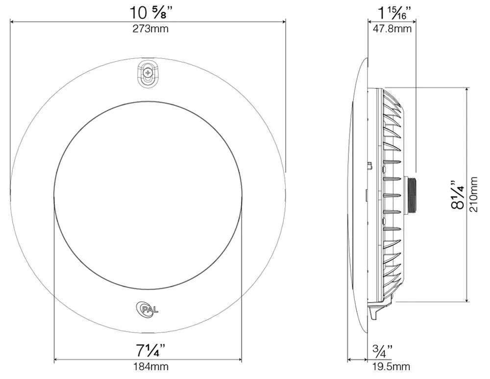 View of Measurements - PAL Evenglow Cool White Pool Light with 80ft Cable & Plug