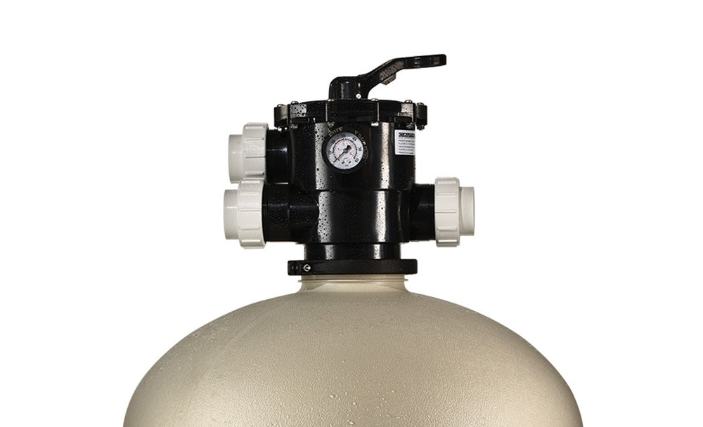 close up of aboveground pool sand filter system by pentair