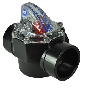 Angled Front View - Black FlowVis GPM Flow Meter Valve for 2" & 2.5" Pipes - ePoolSupply