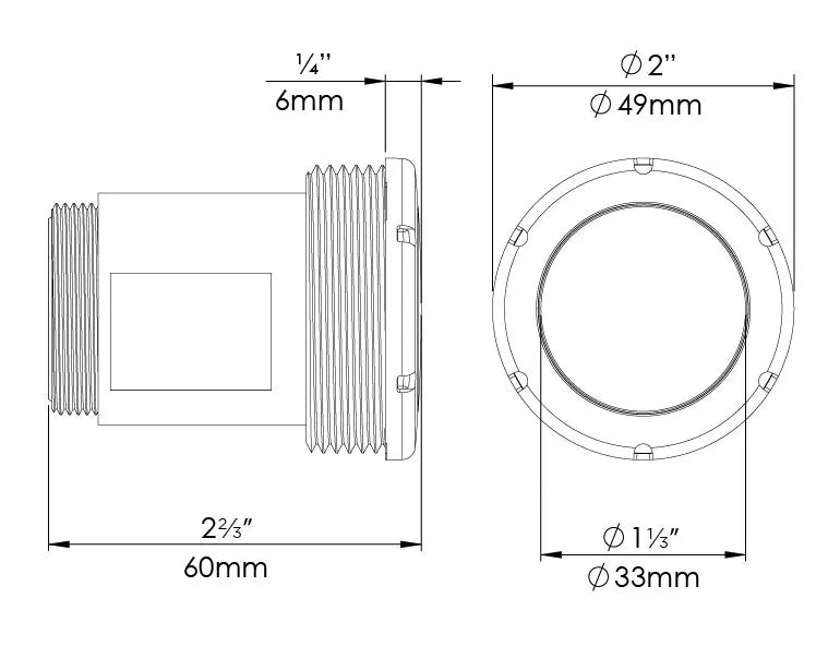 View of Measurements - PAL Treo Mini Multi Color Nicheless Pool & Spa Light with 150ft Cable & Plug